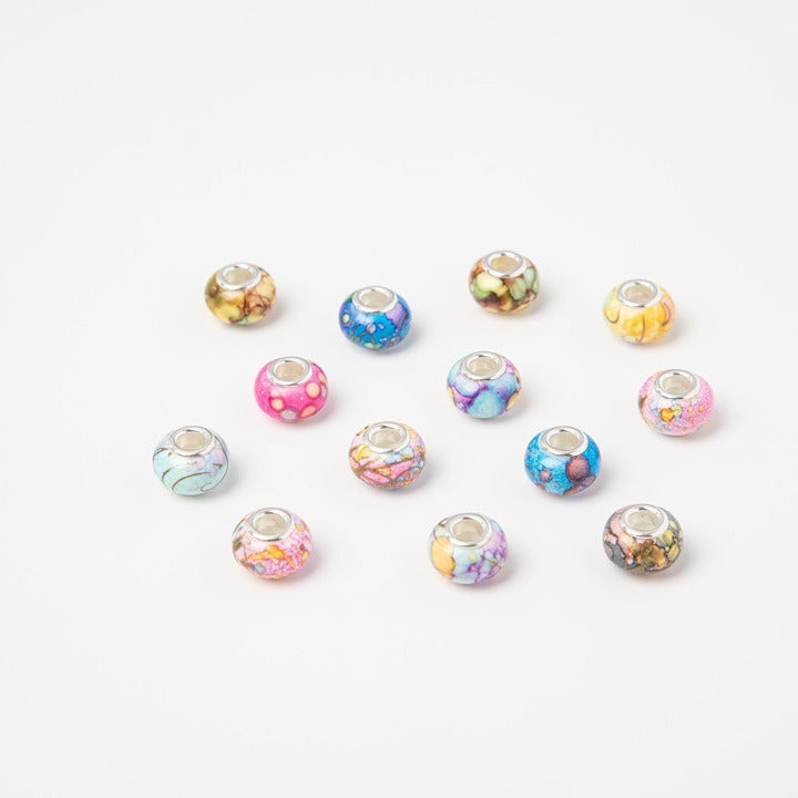 Resin Spacer Beads 14mm Ink Painting Large Hole 50pcs 5