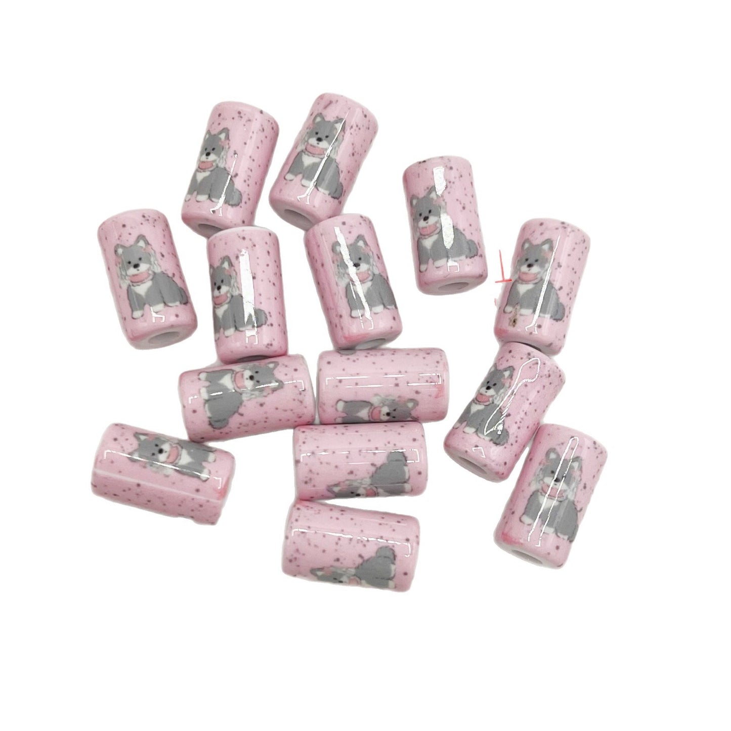 Spring Acrylic Tube Beads 18mm Cute Puppy Printed Glossy 10pcs 5