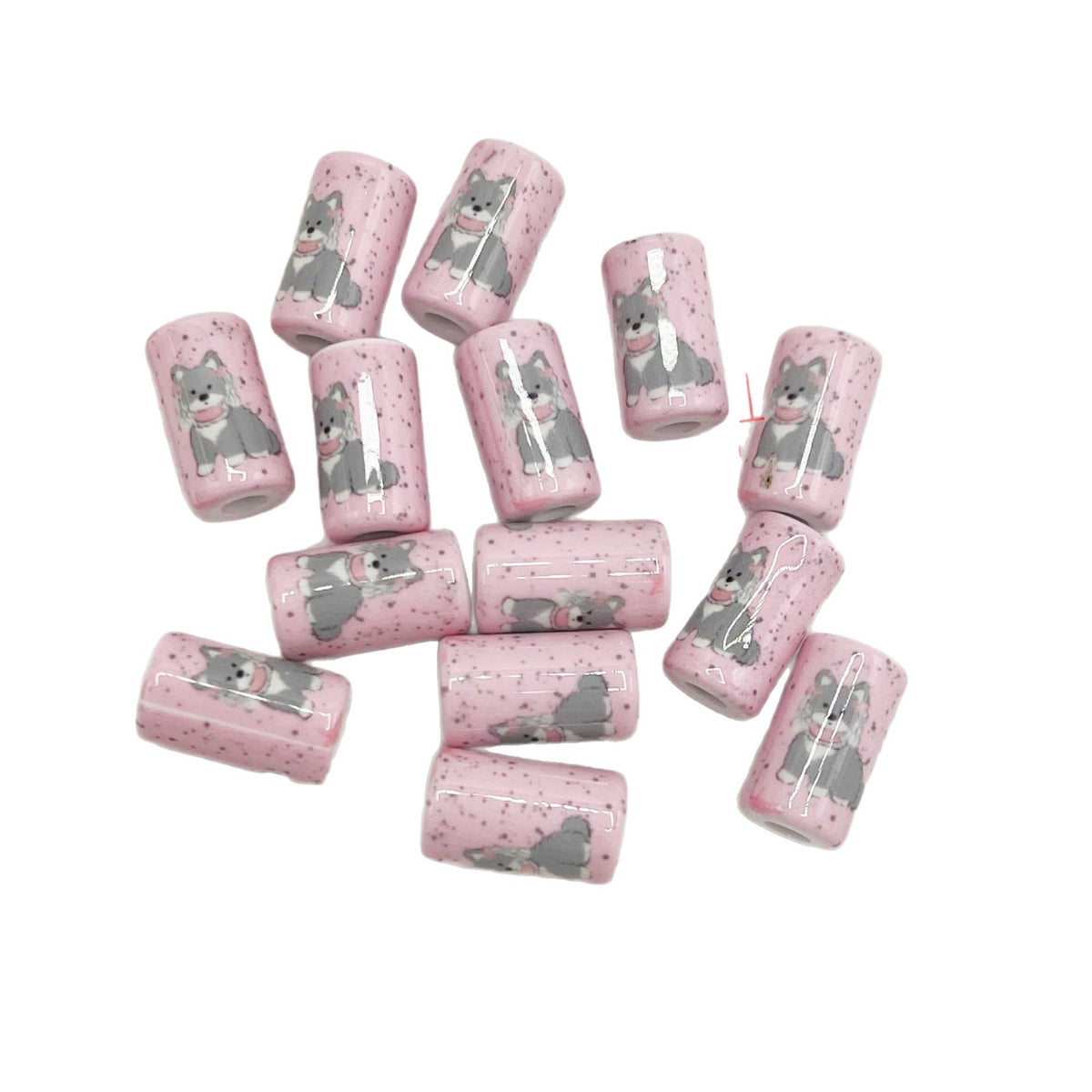 Spring Acrylic Tube Beads 18mm Cute Puppy Printed Glossy 10pcs 5