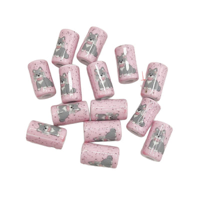 Spring Acrylic Tube Beads 18mm Cute Puppy Printed Glossy 10pcs 5