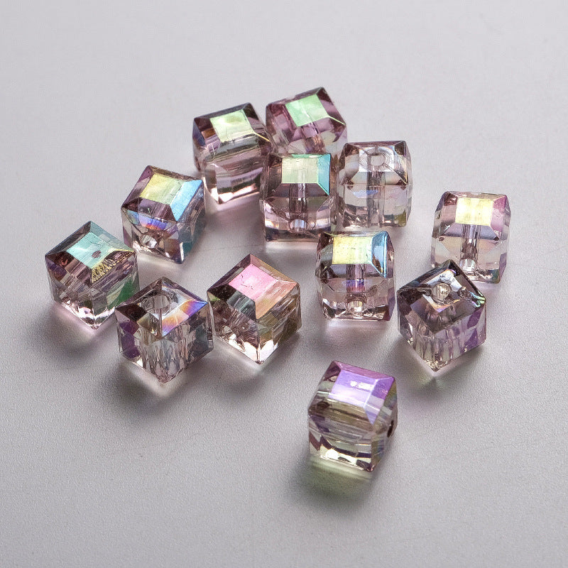 Transparent Faceted Square Acrylic Beads 8mm Plating Pastel Glow 500pcs 3