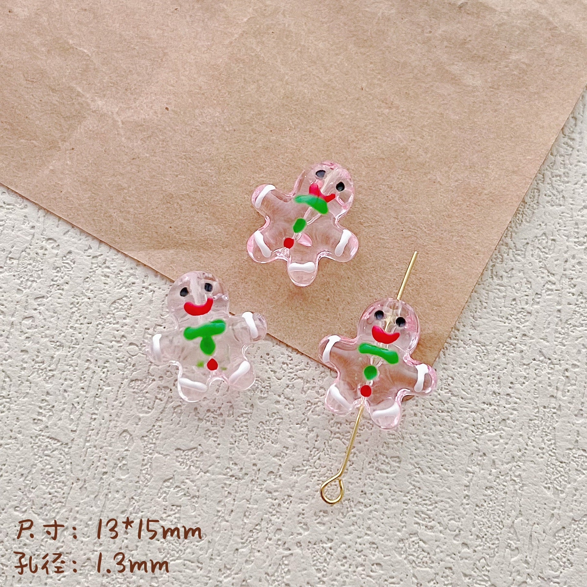 Hand Painted Gingerbread Man Glass Beads 13x15mm Enamel Christmas 1pc 4