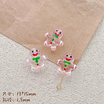 Hand Painted Gingerbread Man Glass Beads 13x15mm Enamel Christmas 1pc 4