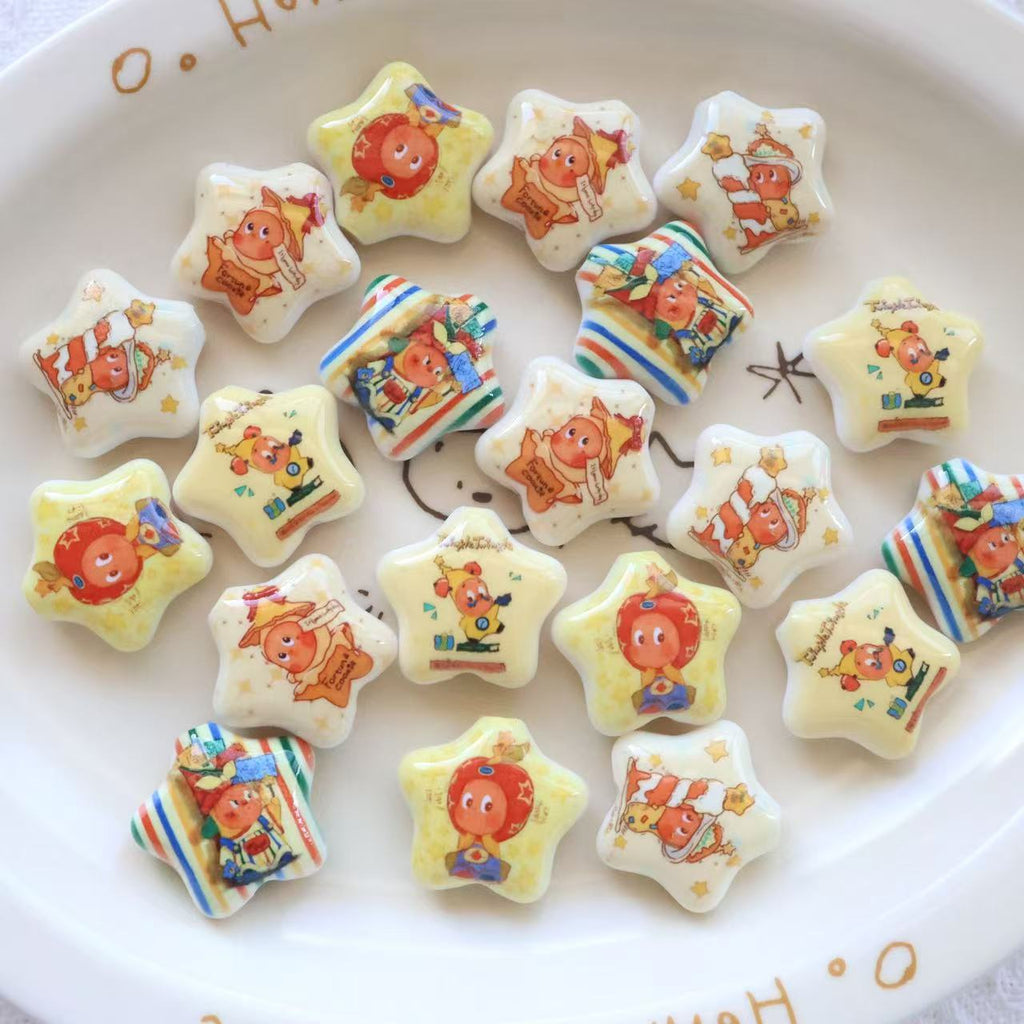 Printed Star Shaped Acrylic Beads 26mm Glossy Cartoon Design 20pcs 3