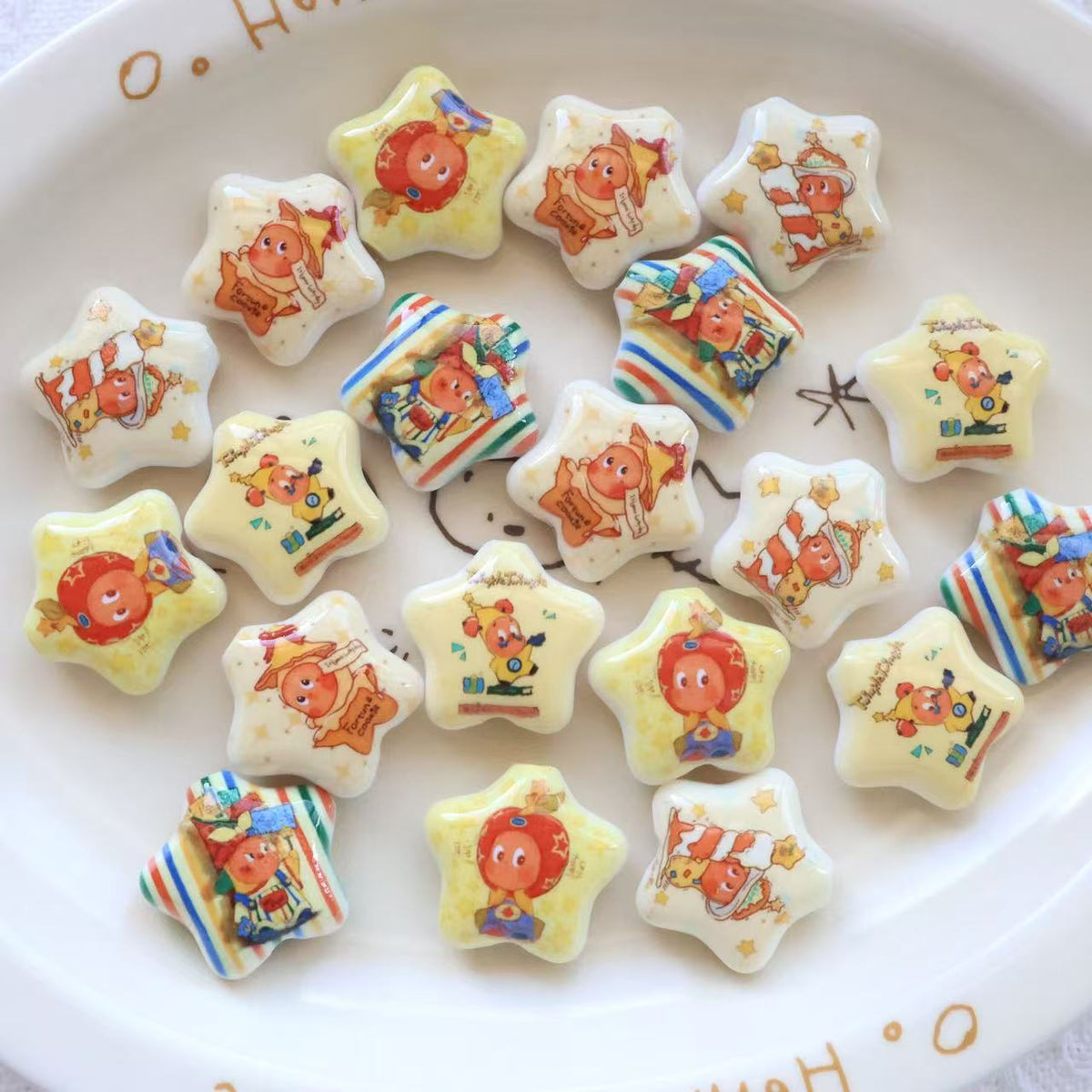 Printed Star Shaped Acrylic Beads 26mm Glossy Cartoon Design 20pcs 3