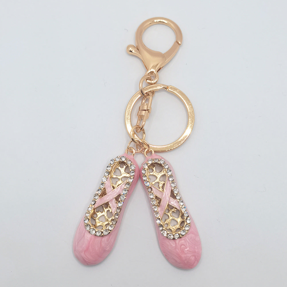Alloy Ballet Shoes Keychain Marbled Turquoise Rhinestone Hearts 7