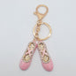 Alloy Ballet Shoes Keychain Marbled Turquoise Rhinestone Hearts 7