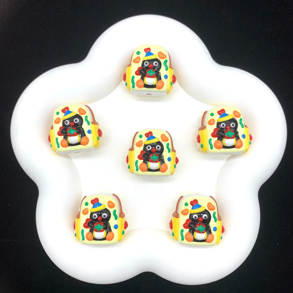 Hand Painted Backpack Acrylic Beads 28x35mm Pingu and Pechabear 4pcs 4