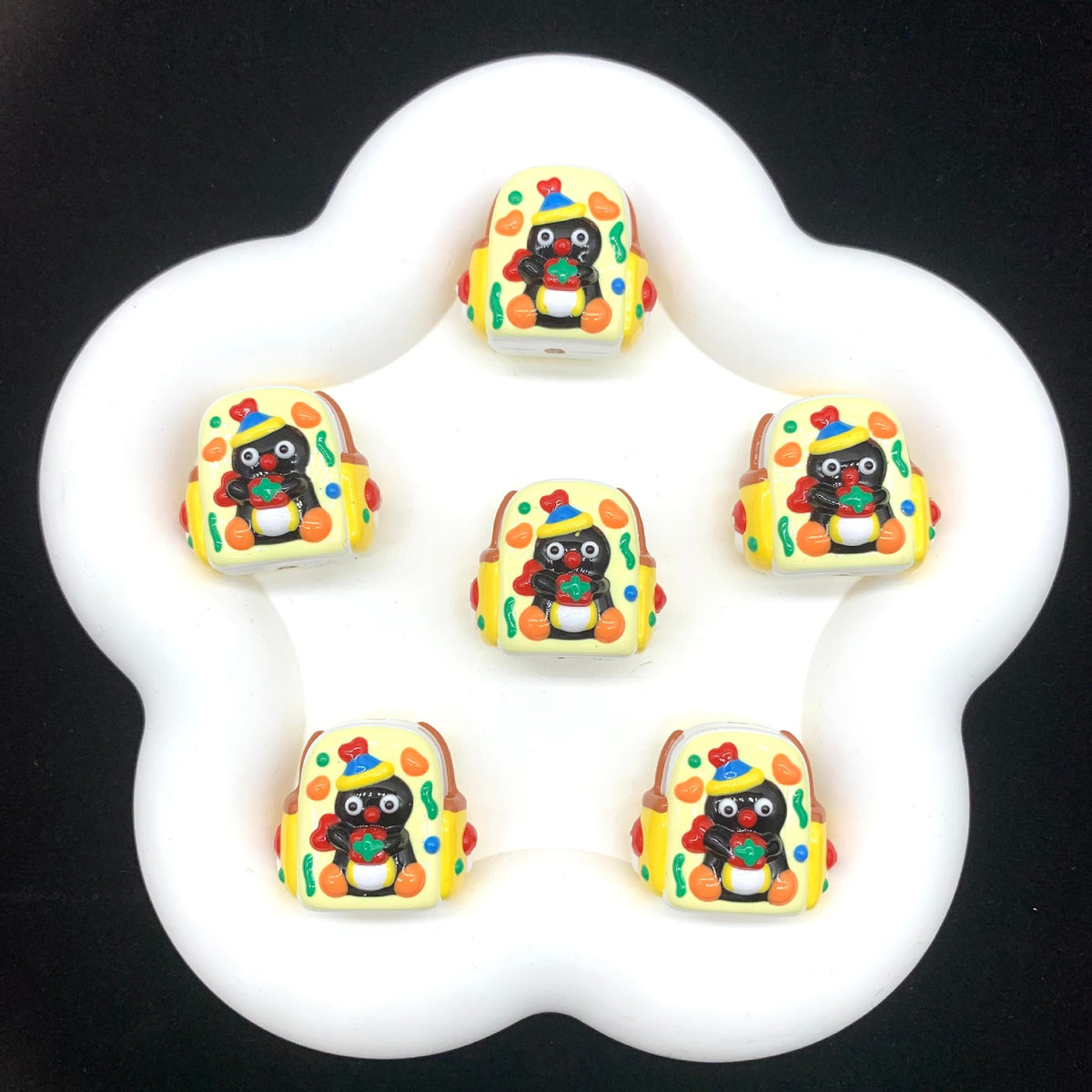 Hand Painted Backpack Acrylic Beads 28x35mm Pingu and Pechabear 4pcs 4