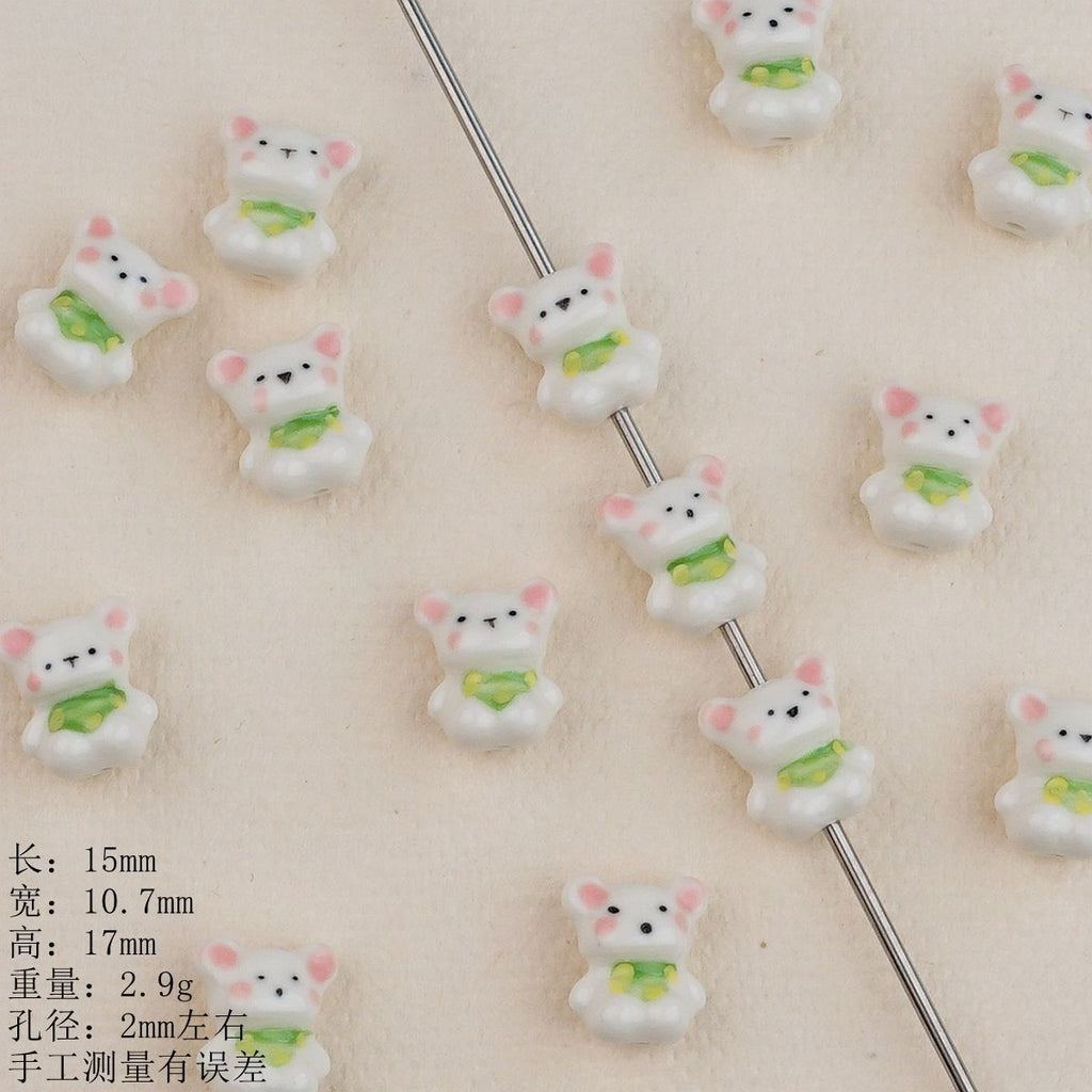 Hand Painted Bear Ceramic Beads 17mm Multicolor 2pcs 4