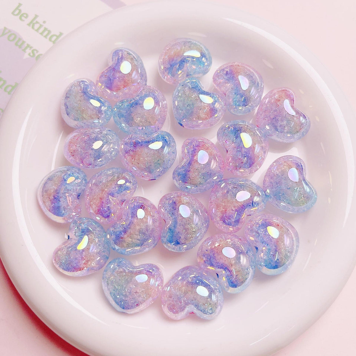 Puffy Crackle Heart Acrylic Beads 22mm Glossy Semi-Transparent 50pcs 6