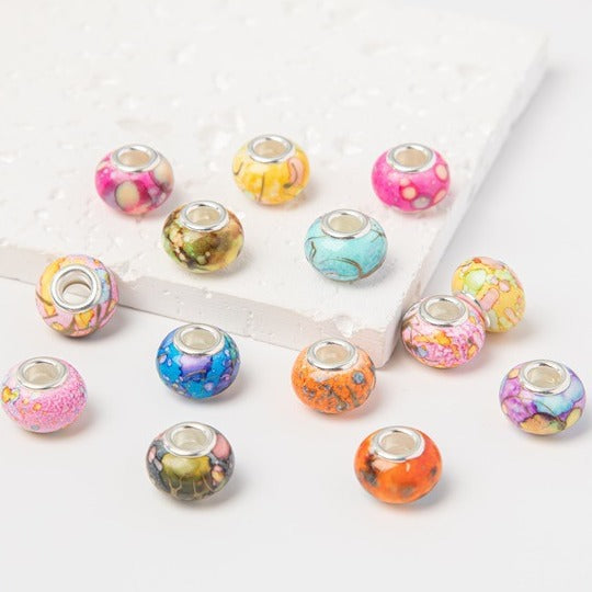 Resin Spacer Beads 14mm Ink Painting Large Hole 50pcs 3