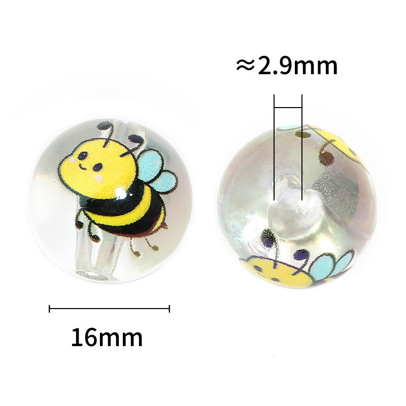 Transparent Round Acrylic Beads 16mm Cartoon Bee Printed 50pcs 3