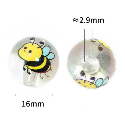 Transparent Round Acrylic Beads 16mm Cartoon Bee Printed 50pcs 3