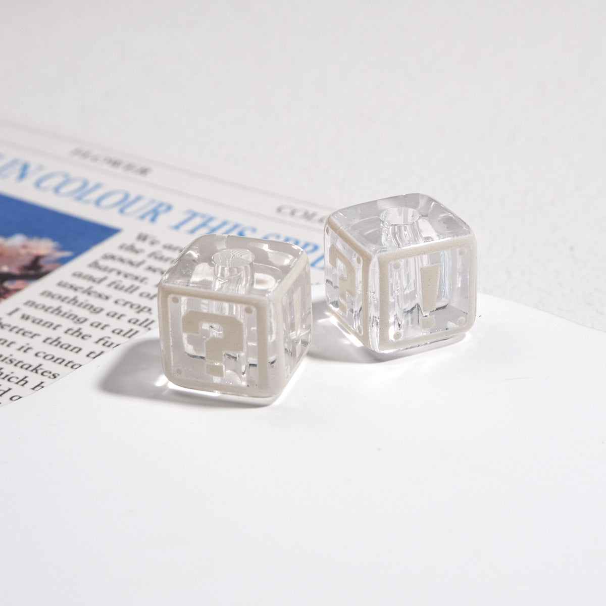 Clear Square Acrylic Beads 14mm Question & Exclamation Mark Pattern 30pcs 5