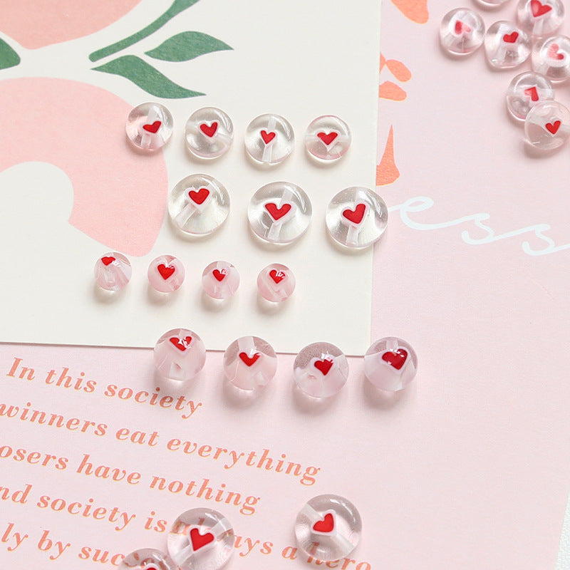 Lampwork Glass Beads Round 6-10mm Tiny Red Heart Pattern 2pcs 3