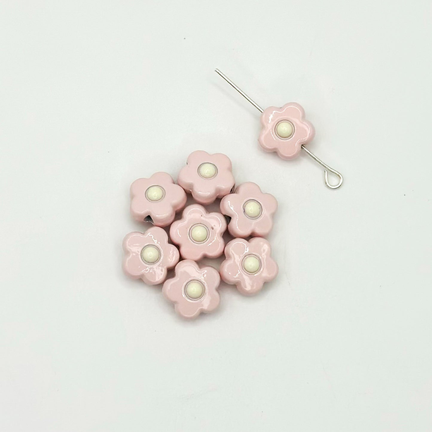 Flower Metal Beads 10mm Baking Painted Cream Two-Color Alloy 20pcs 7