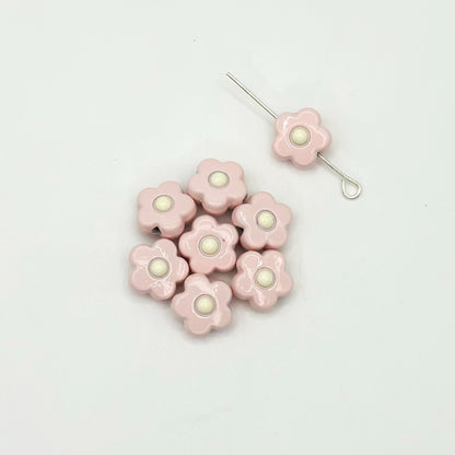 Flower Metal Beads 10mm Baking Painted Cream Two-Color Alloy 20pcs 7