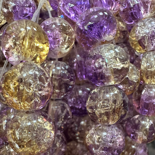 Crackle Round Glass Beads 10mm Dual Color Gradient Lavender Gold 10Strands