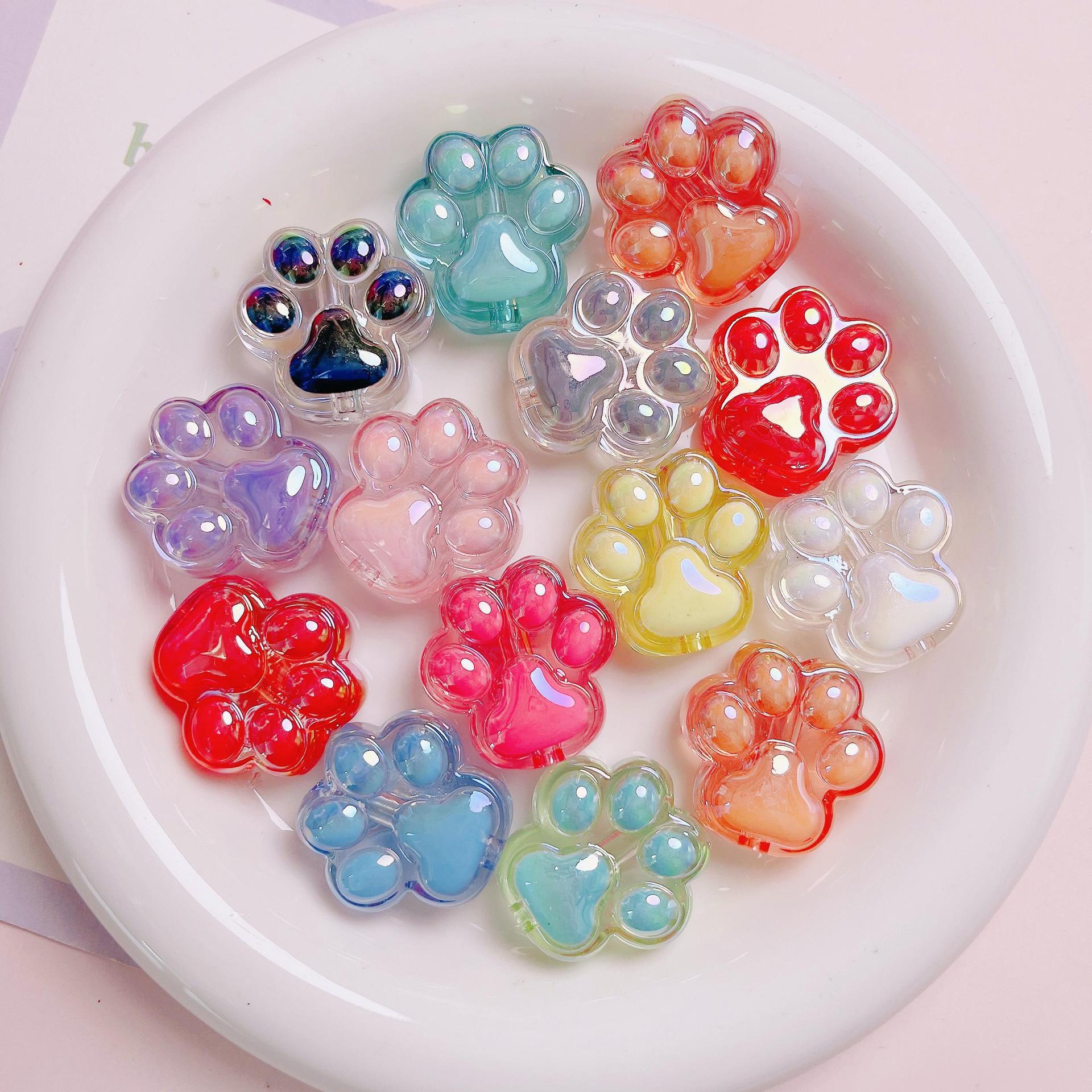 Transparent Cat Claw Acrylic Beads 26mm UV Plating 5pcs 2