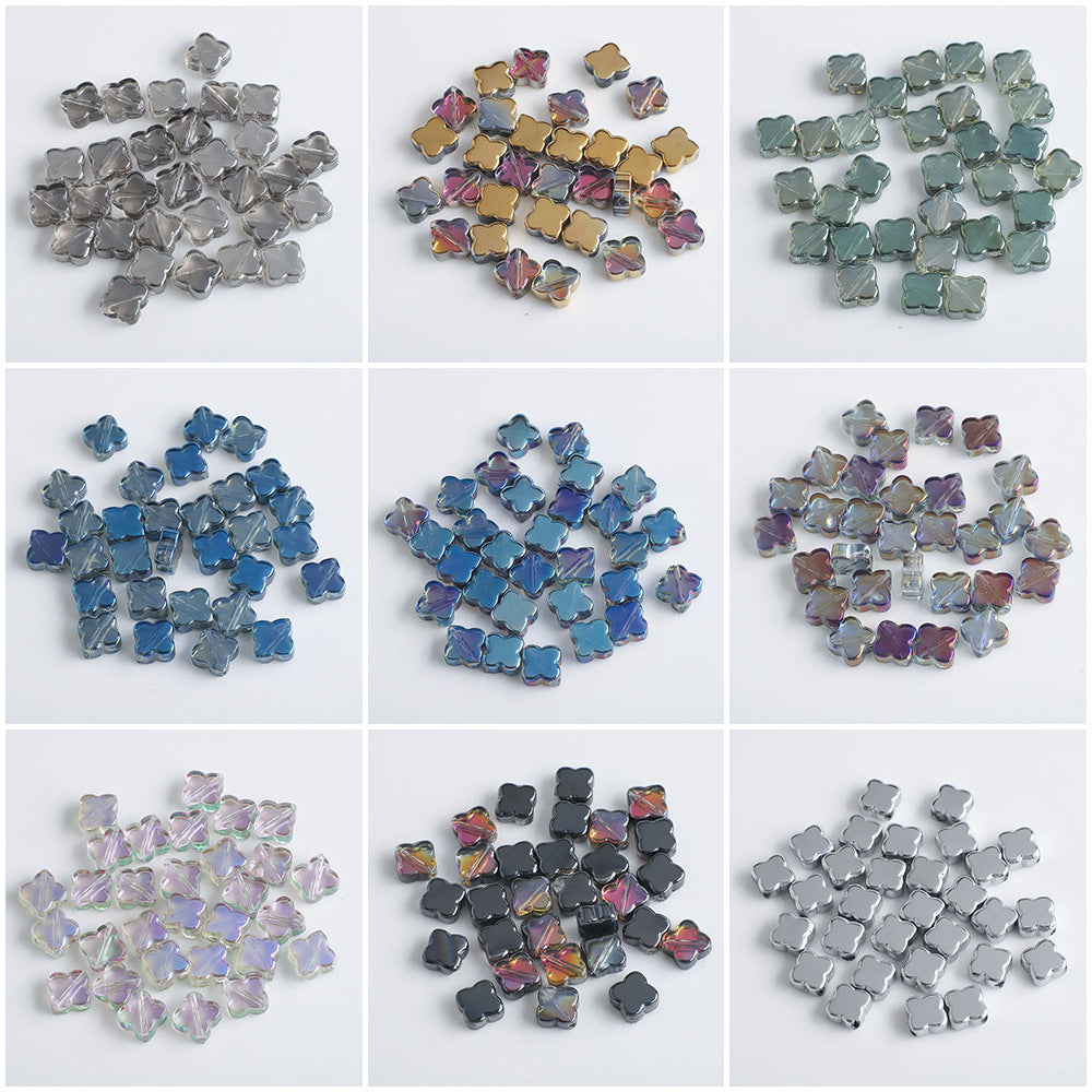 Electroplated Clover Glass Beads 10mm Metallic Colors 30pcs 4