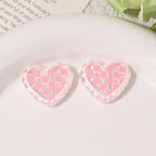 Transparent Heart Acrylic Beads 26mm Two-Color Plaid Lace Edge 10pcs 4