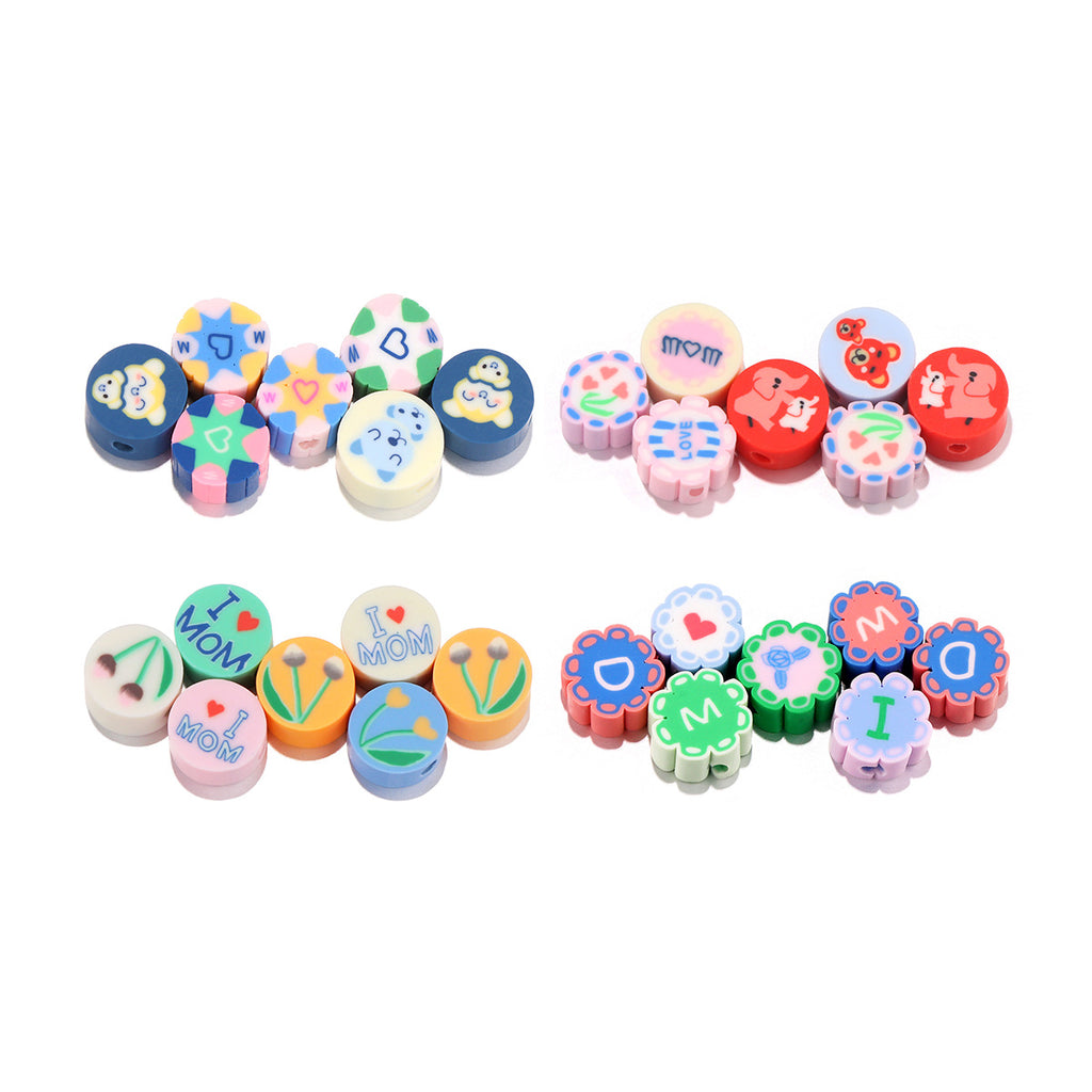 Flat Clay Beads 9mm Mother'S Day Series Pattern Polymer 100pcs 5