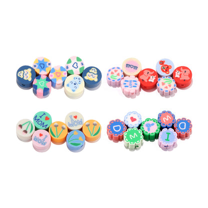 Flat Clay Beads 9mm Mother'S Day Series Pattern Polymer 100pcs 5