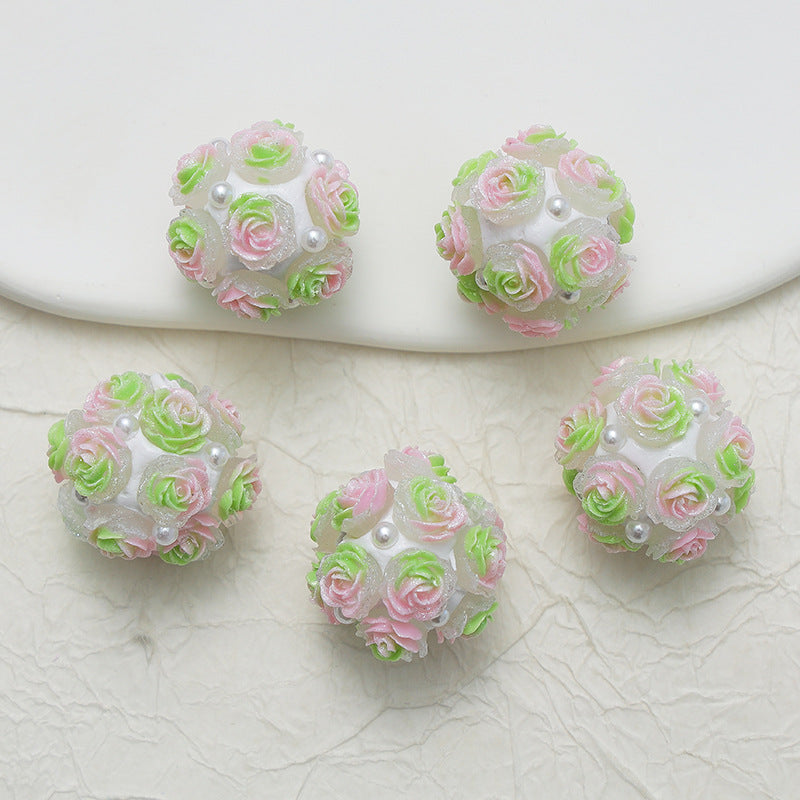 Embellished Flower Cluster Clay Beads 20mm Gradient Rose 10pcs 30