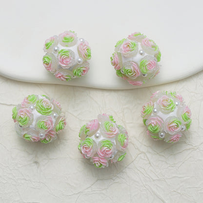 Embellished Flower Cluster Clay Beads 20mm Gradient Rose 10pcs 30