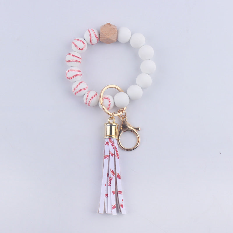 Football Tassel Silicone Bead Wristlet Keychain Sports Theme 9