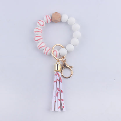 Football Tassel Silicone Bead Wristlet Keychain Sports Theme 9