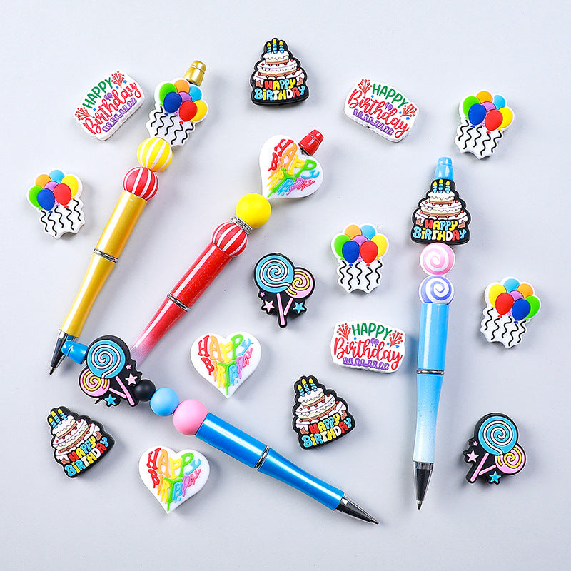 Silicone Focal Beads Happy Birthday Heart Balloon Collection 20pcs 2