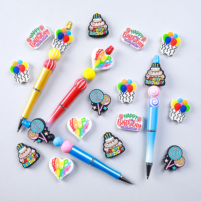 Silicone Focal Beads Happy Birthday Heart Balloon Collection 20pcs 2