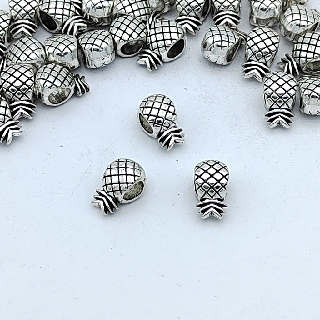 Pineapple Metal Beads 11mm Silver Tone Large Hole 100pcs
