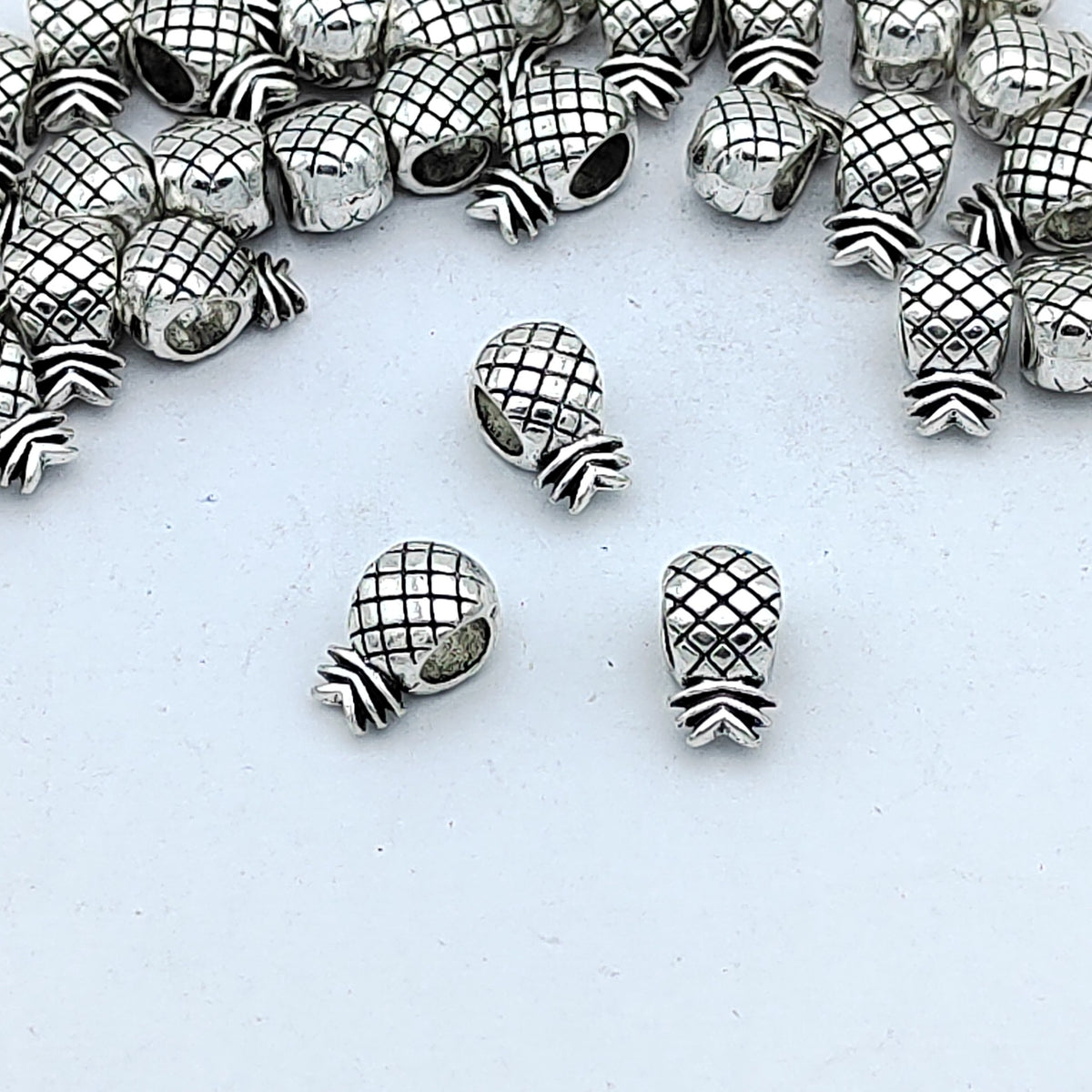Pineapple Metal Beads 11mm Silver Tone Large Hole 100pcs