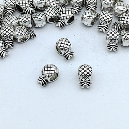 Pineapple Metal Beads 11mm Silver Tone Large Hole 100pcs