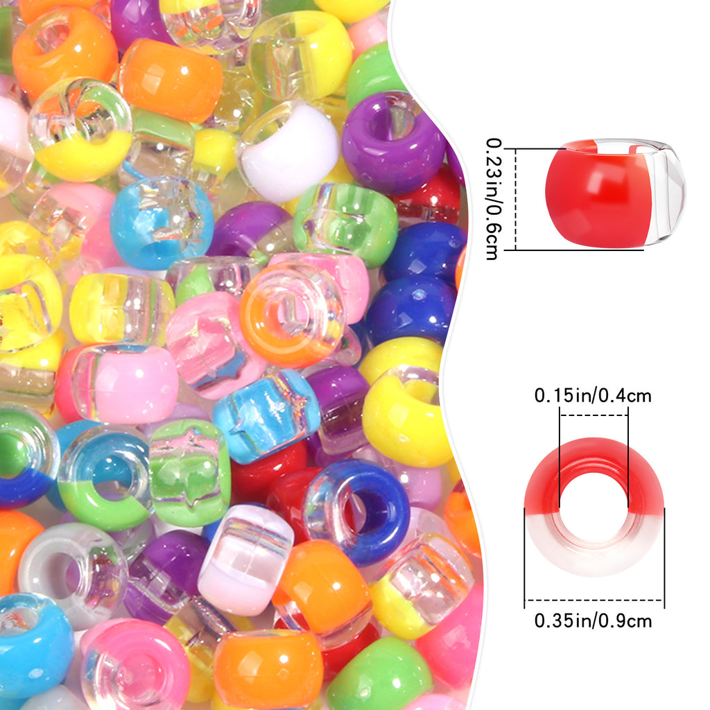 Clear Two-color Pony Beads 9mm Translucent Mixed Colors 200pcs 2