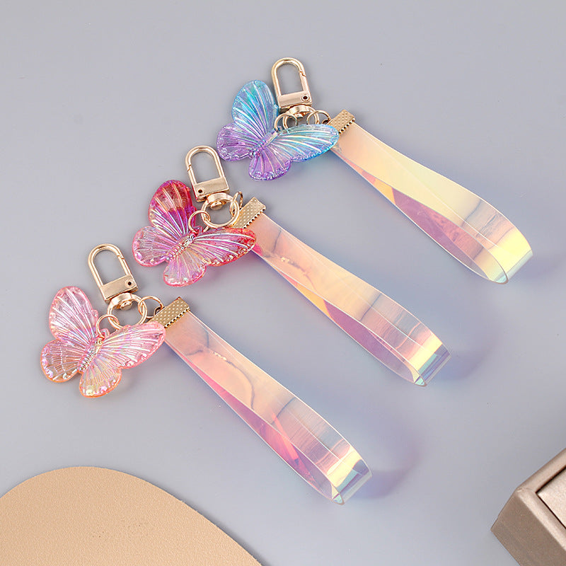 Acrylic Gradient Crystal Butterfly Wristlet Keychain Colorful 2