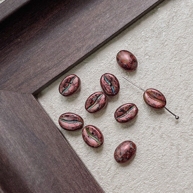Vintage Czech Coffee Bean Lampwork Glass Beads 8x11mm 10pcs 26
