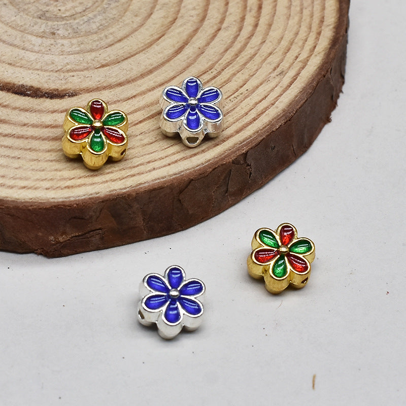 Flower Metal Beads 8mm Cloisonne Enamel Colorful 40pcs