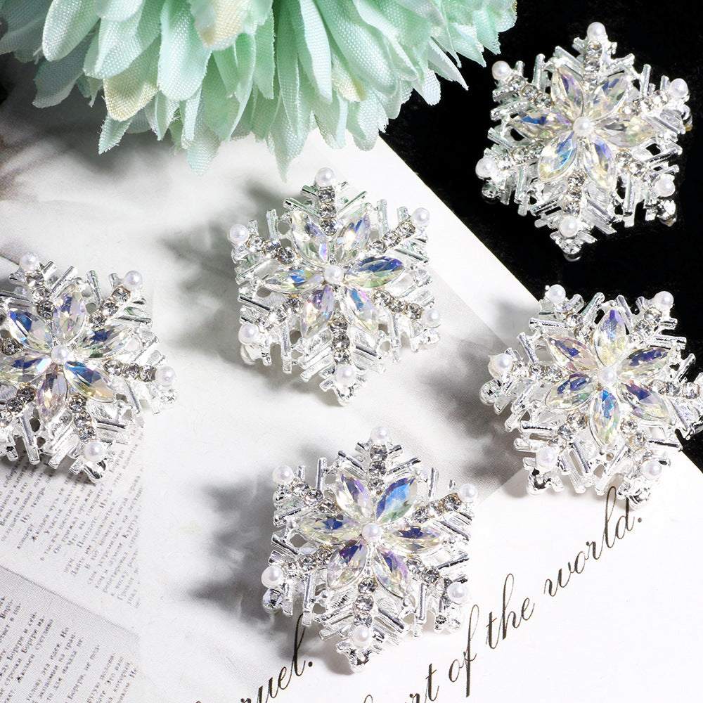 Duplex Snowflake Rhinestone Beads 23mm Iridescent Alloy 5pcs 4