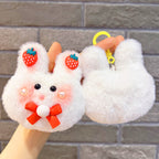 Plush Bow Tie Rabbit Head Keychain Soft Pastel Animal Charm 3