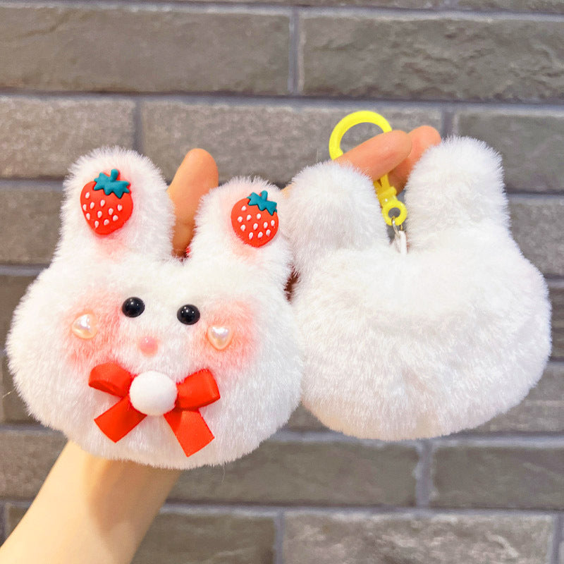 Plush Bow Tie Rabbit Head Keychain Soft Pastel Animal Charm 3