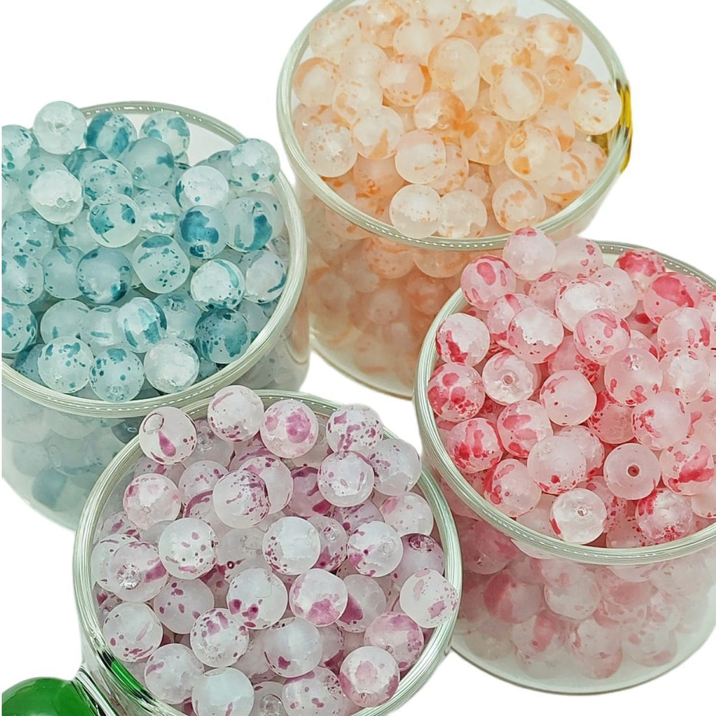 Frosted Round Glass Beads 6mm Colorful Speckled Matte Finish 50pcs 5