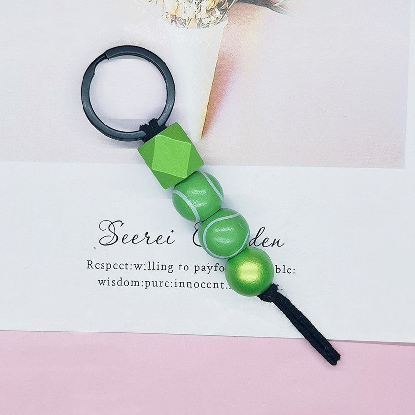 Wooden Sports Ball Beaded Keychain Colorful Handmade Design 6