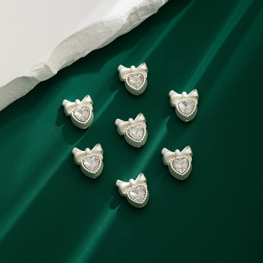 Heart Bow Metal Beads 13mm Rhinestone Accent 10pcs 17