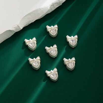Heart Bow Metal Beads 13mm Rhinestone Accent 10pcs 17