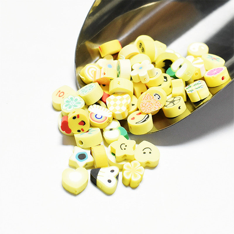 Slice Clay Beads 10mm Multicolor Hearts Flowers Stars Fruit 100pcs 15