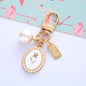 Vintage Gold Rose Pearl Keychain Zinc Alloy Black White 7